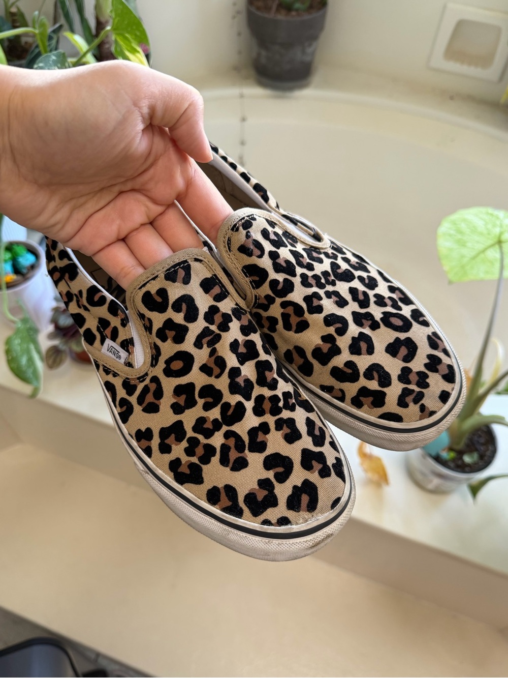 Vans Leopard Print Slip-On Sneakers - Tan/Black